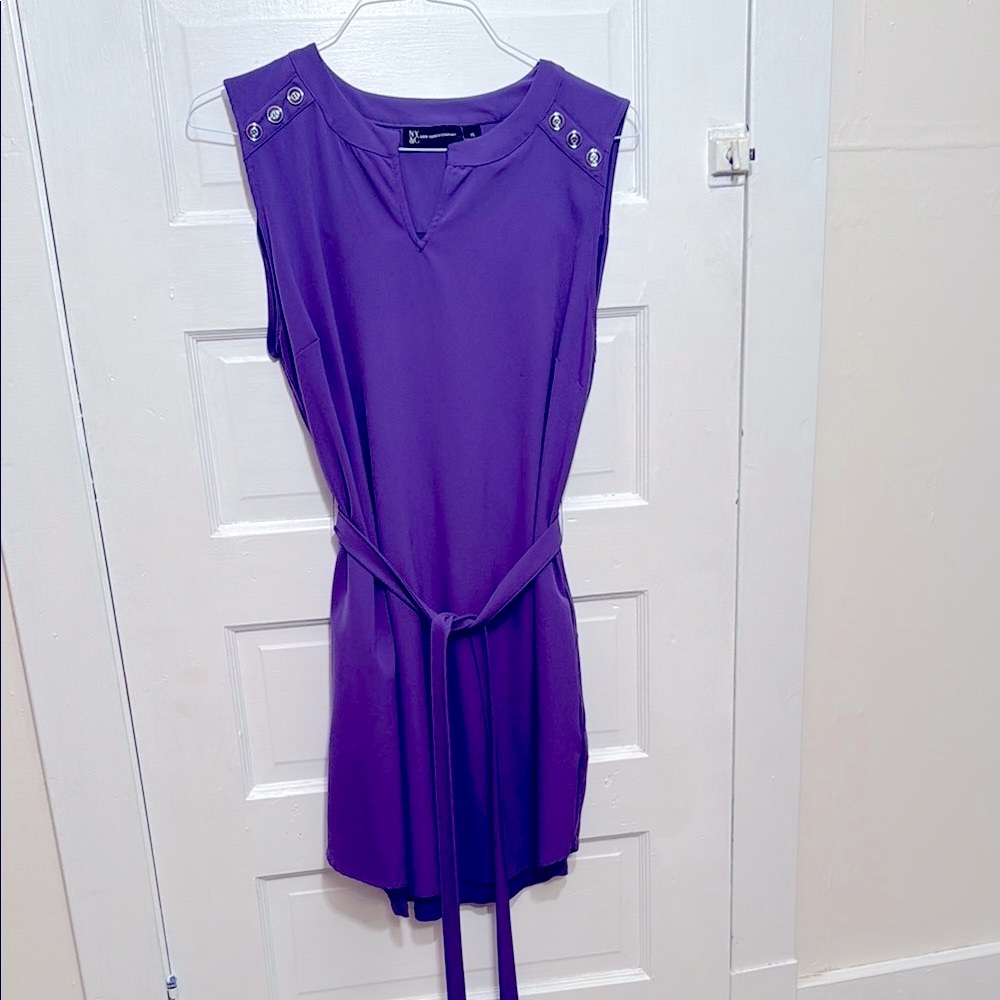 NY & Co Purple Mixed Media Dress with Button Detail Size XL